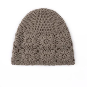 Gorro de punto de crochet de cachemira pura Gorro floral de crochet de cachemira para mujer
