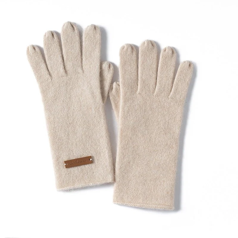 Guantes de punto de cachemira pura Guantes cálidos de cachemira refinada con borde rizado - Imagen 2