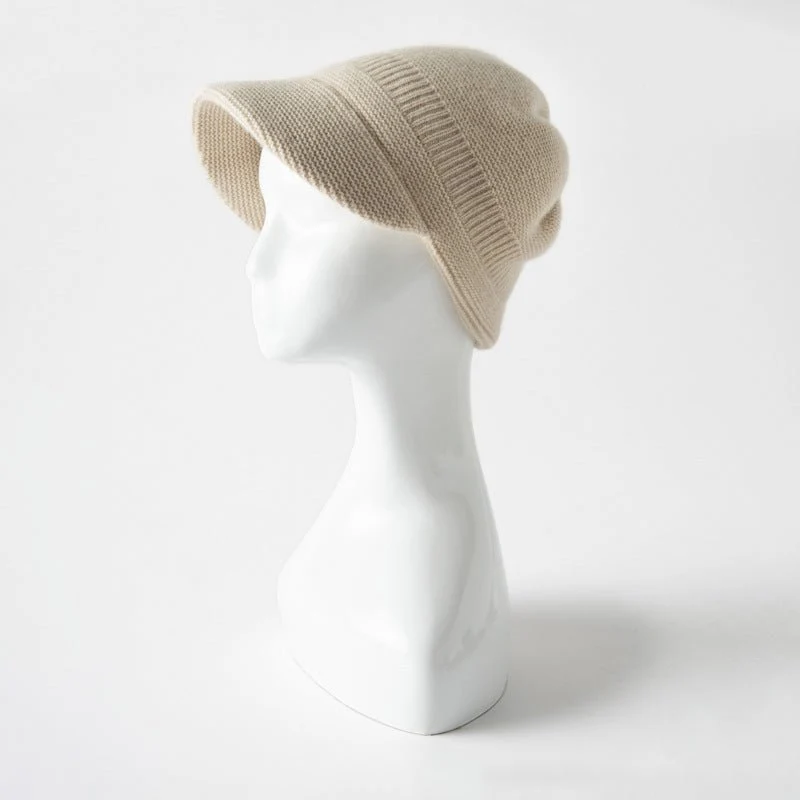 Gorro con visera de punto de pura cachemira Gorro de cachemira con ala Gorro de punto de cachemira - Imagen 3
