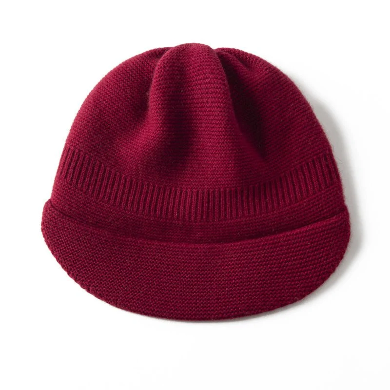 Gorro con visera de punto de pura cachemira Gorro de cachemira con ala Gorro de punto de cachemira - Imagen 6