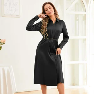 Vestidos midi de pura seda Vestido camisero largo de seda con botones