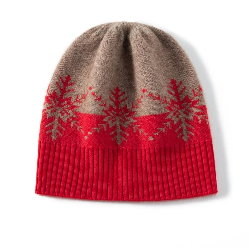 Gombado de gorro de cachemir de Winter Wonderland con estampado de copos de nieve - Imagen 4