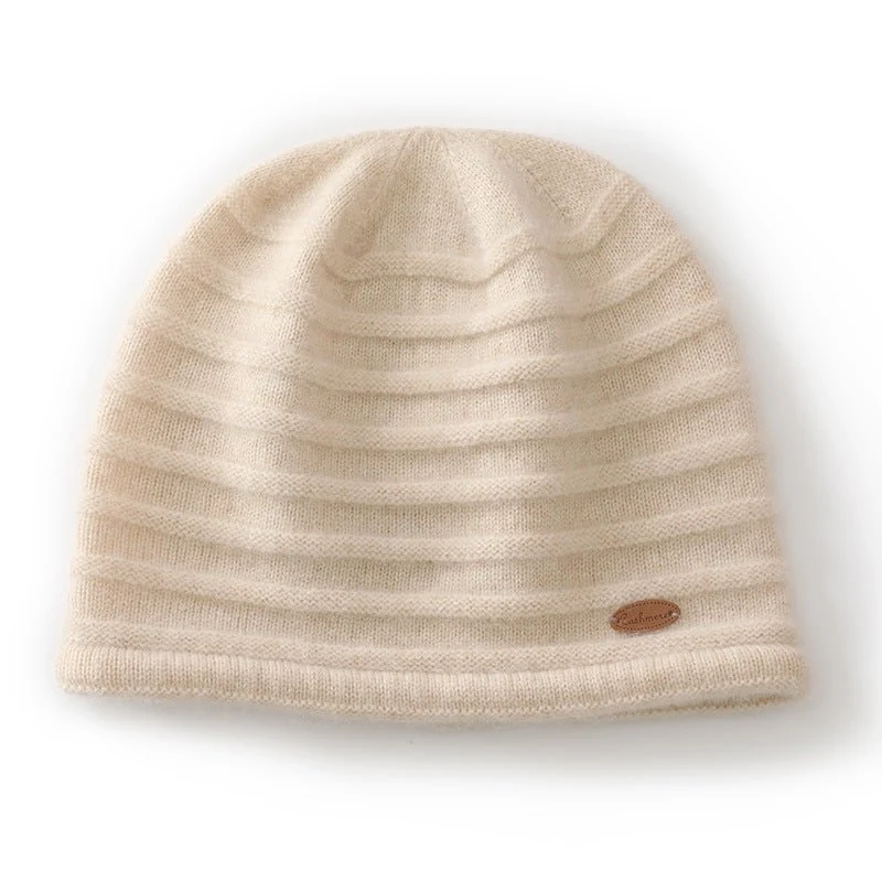 Gorro de cachemira pura con textura acanalada Gorro de punto de cachemira gruesa unisex - Imagen 4