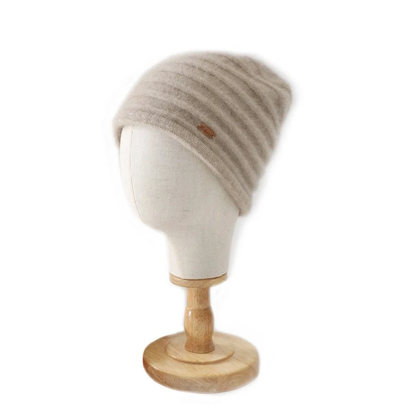 Gorro de cachemira pura con textura acanalada Gorro de punto de cachemira gruesa unisex - Imagen 3