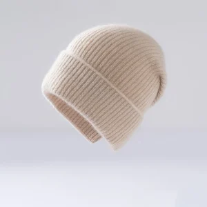 Gorro de punto acanalado de cachemira pura Gorro de punto de invierno con puño suave y doblado