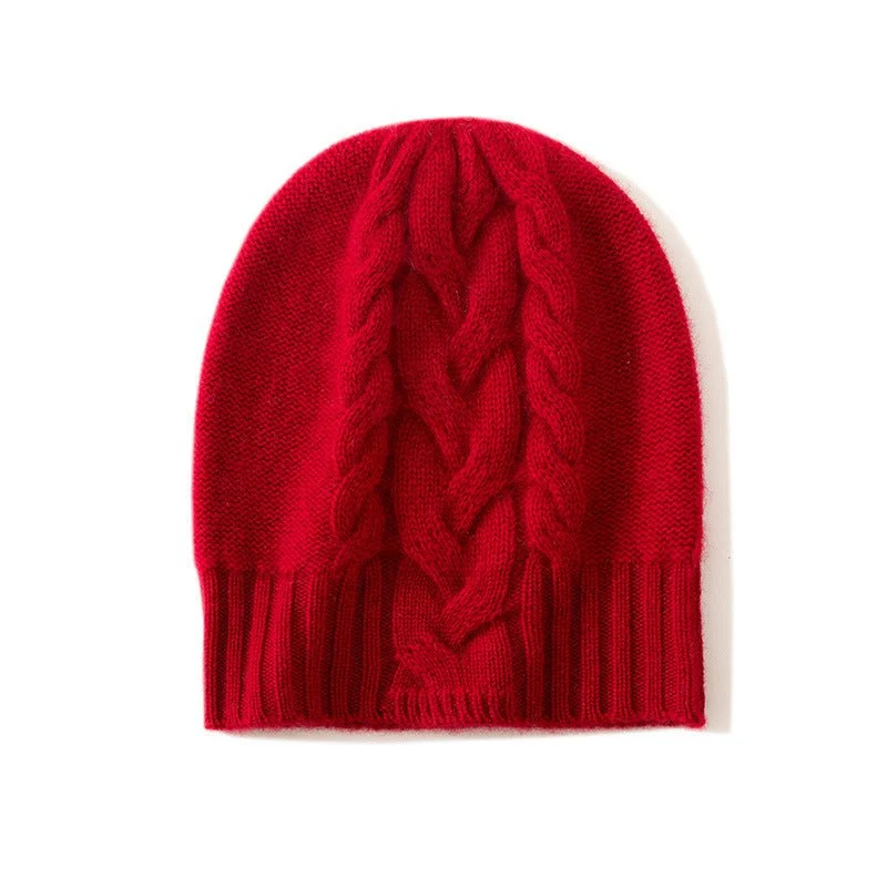 Gorro de cachemira con borde acanalado Gorro de cachemira con patrón trenzado para mujer - Imagen 6