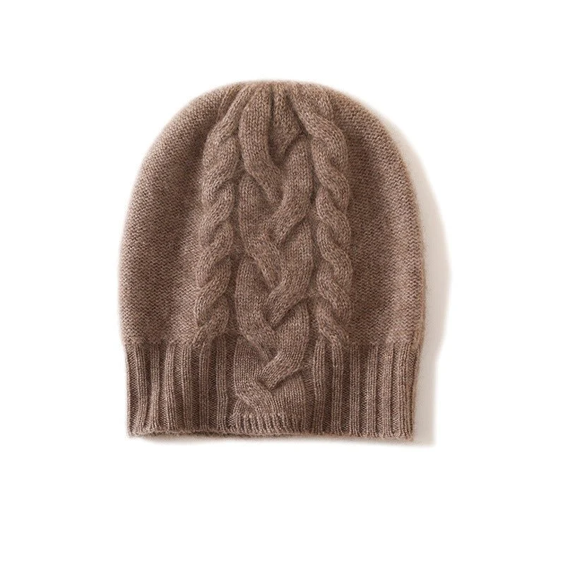 Gorro de cachemira con borde acanalado Gorro de cachemira con patrón trenzado para mujer - Imagen 7