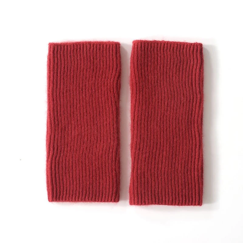 Diadema de punto de puro cashmere acanalado Guantes de medio dedo Guantes de cashmere - Imagen 6