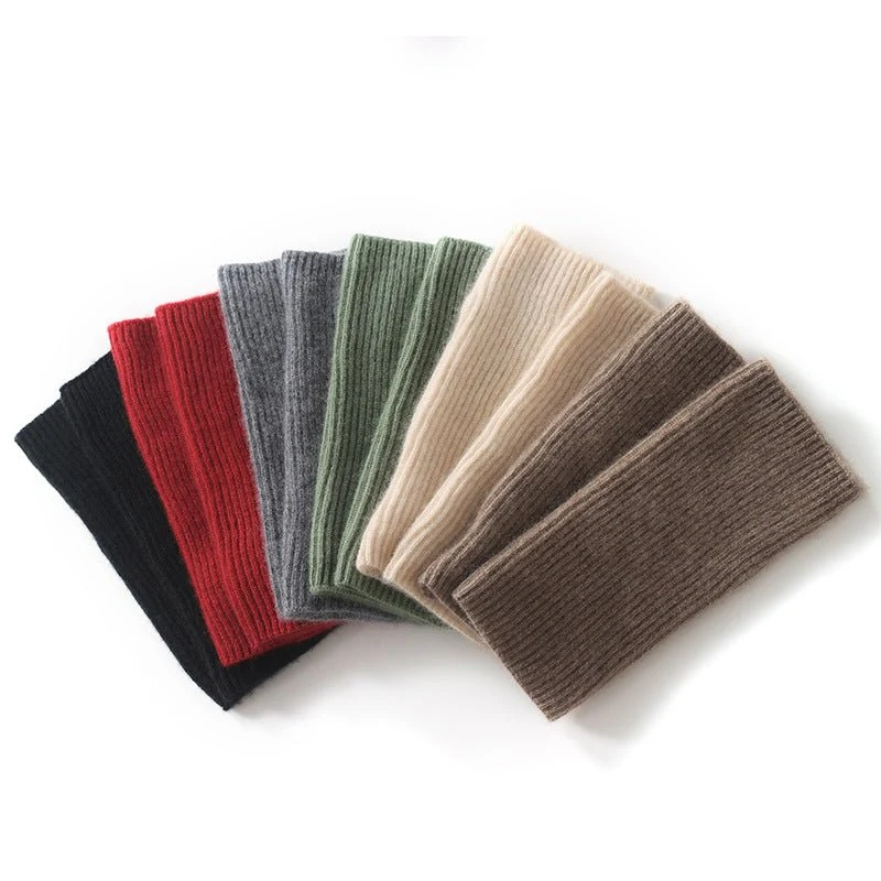 Diadema de punto de puro cashmere acanalado Guantes de medio dedo Guantes de cashmere