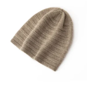 Gorro de punto de cachemira con rayas acanaladas Gorro holgado de cachemira Gorro de invierno de cachemira