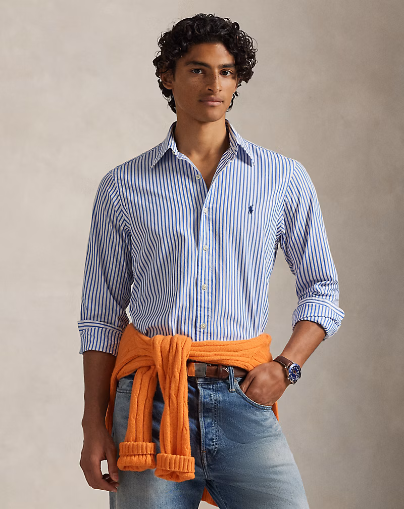Polo Ralph Lauren camisa de popelina a rayas azul