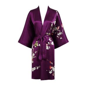Bata corta de kimono de seda con flor de cerezo