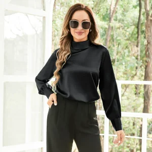 Blusas de seda para mujeres Camisas de seda de la oficina del cuello al 100%