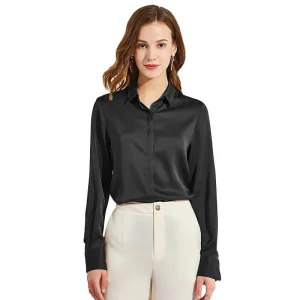 Blusas de seda para mujer Camisas de manga larga con botones de seda