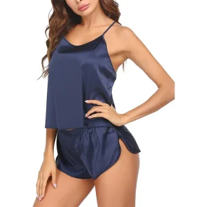Seda cami pj set puro verano sexy seda camisole para mujeres