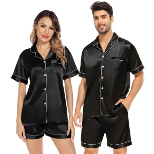 Seda pareja de pijamas hombres y mujeres de pijama de seda corta