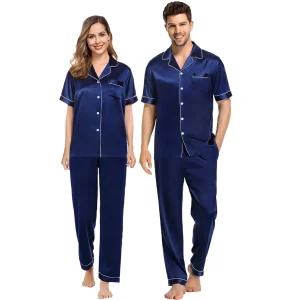 Pajama de seda Pajamas Hombres y mujeres Pajamas de seda de manga corta
