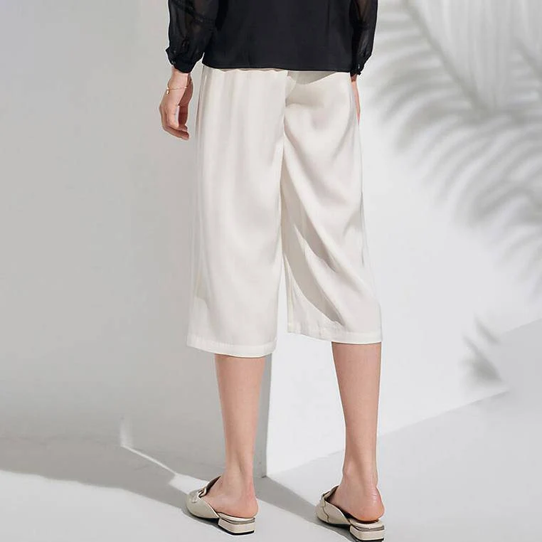Pantalones cortos de seda para mujer Pantalones culotte de seda sueltos - Imagen 3