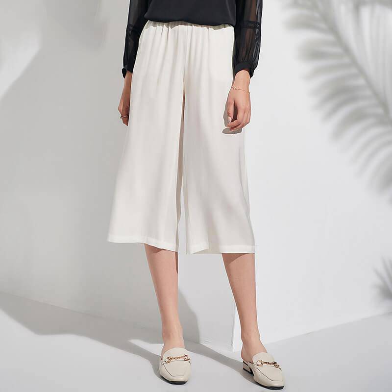 Pantalones cortos de seda para mujer Pantalones culotte de seda sueltos
