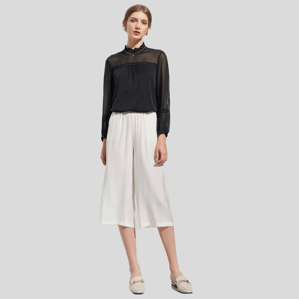 Pantalones cortos de seda para mujer Pantalones culotte de seda sueltos - Imagen 5