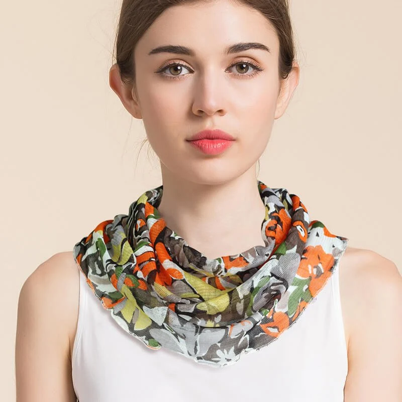Bufanda de seda estampada floral de las mascarillas de la polaina del cuello para las mujeres - Imagen 9