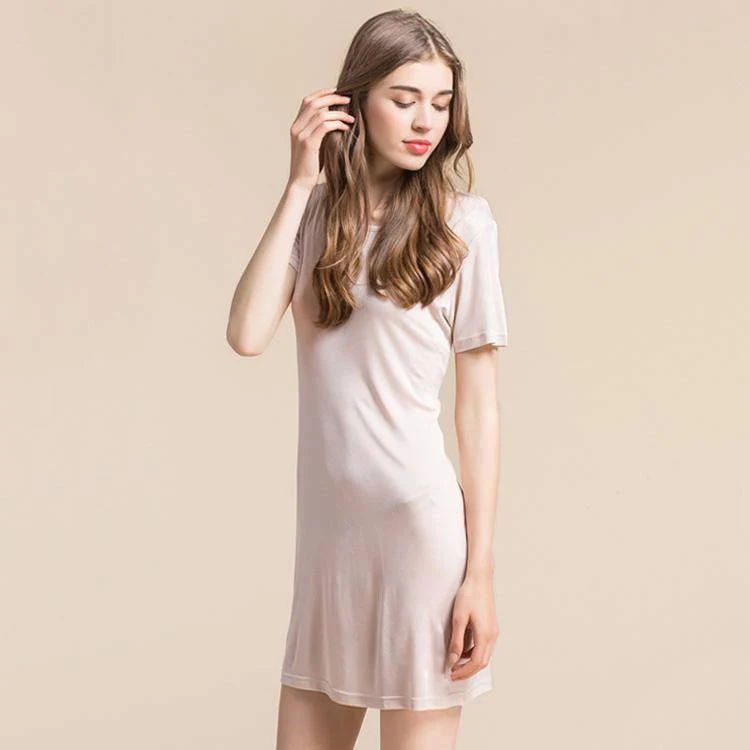 Nightdress de punto de seda Camisilla de seda de manga corta - Imagen 9