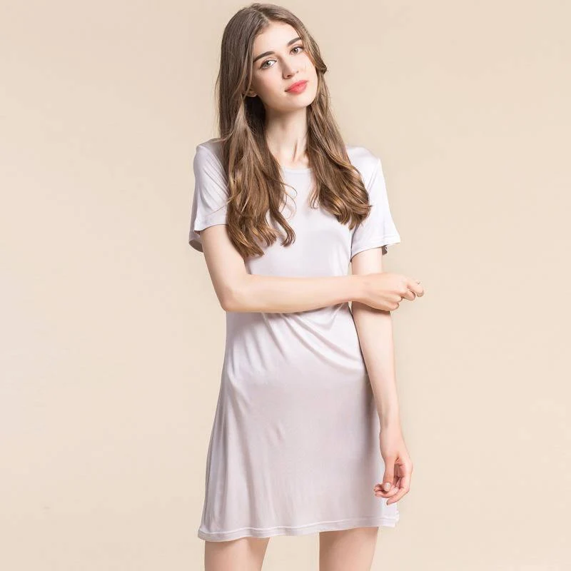 Nightdress de punto de seda Camisilla de seda de manga corta - Imagen 7