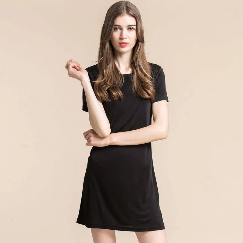 Nightdress de punto de seda Camisilla de seda de manga corta - Imagen 2