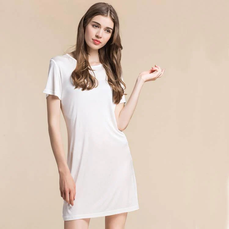 Nightdress de punto de seda Camisilla de seda de manga corta - Imagen 5