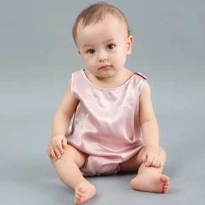 Pajama de seda para bebés Bodysuit de seda pura sin mangas para bebés
