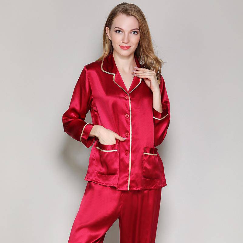 Pajama de pareja de seda Pajamas de seda pura a juego - Imagen 5
