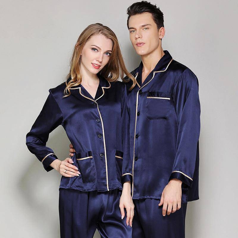 Pajama de pareja de seda Pajamas de seda pura a juego - Imagen 7