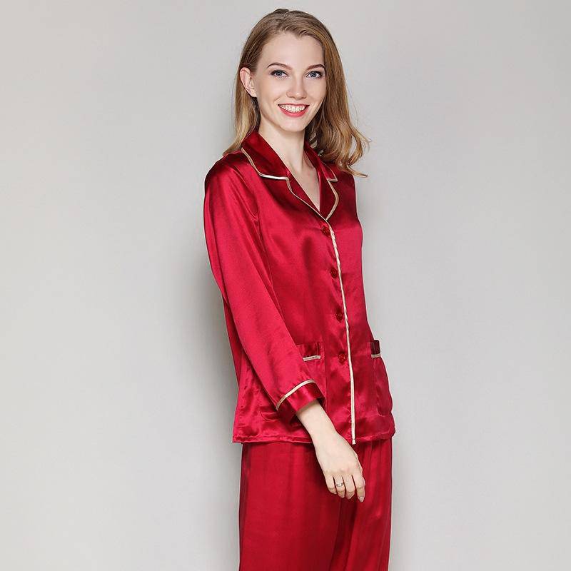 Pajama de pareja de seda Pajamas de seda pura a juego - Imagen 3