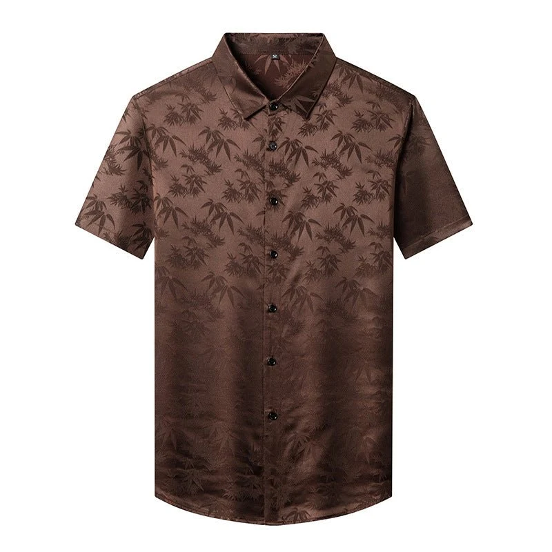 Camisas de seda para hombre Camisa de vestir de seda jacquard de bambú de manga corta - Imagen 5