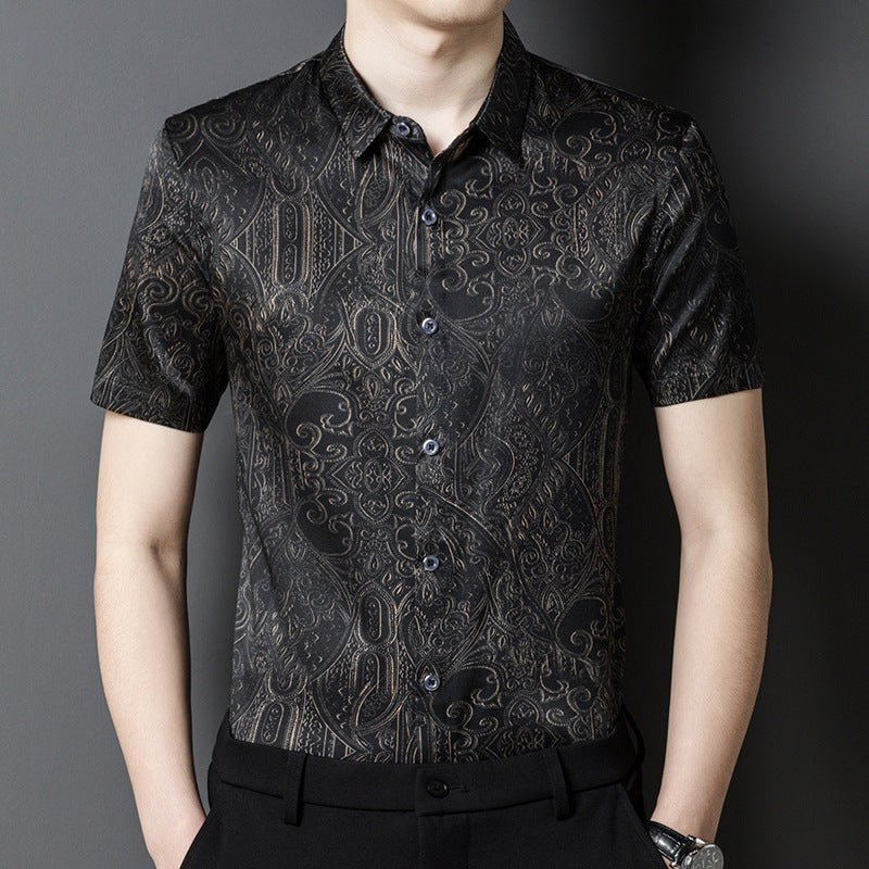 Camisas de seda para hombre Camisa de vestir de seda con estampado barroco de manga corta - Imagen 3