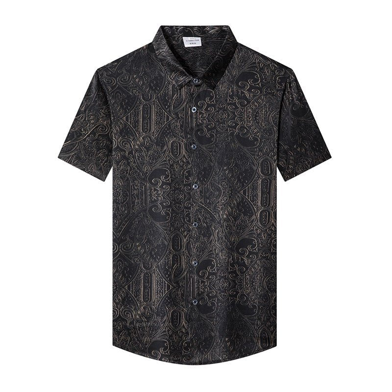 Camisas de seda para hombre Camisa de vestir de seda con estampado barroco de manga corta - Imagen 6