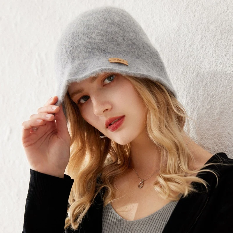 Sombrero tipo cubo de cachemira pura para mujer Sombrero cloche de cachemira con ala suave - Imagen 7