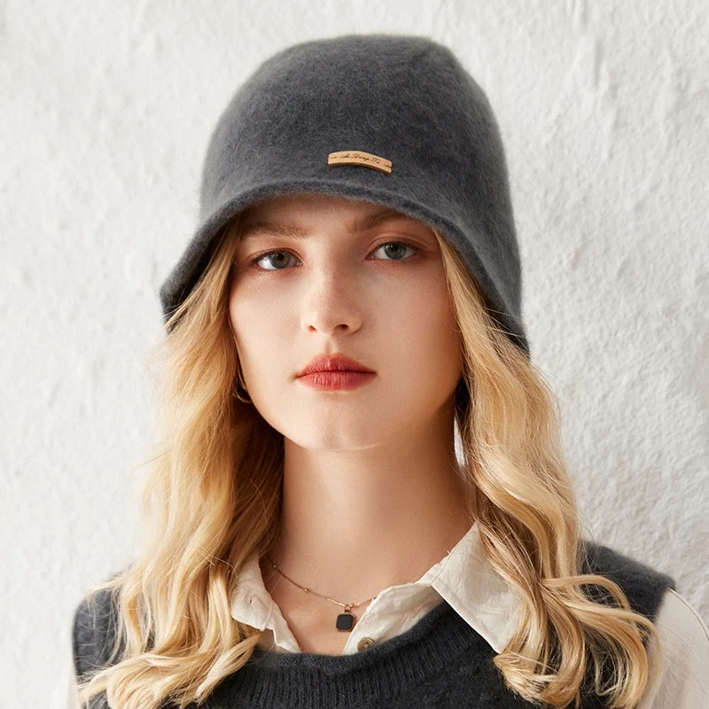 Sombrero tipo cubo de cachemira pura para mujer Sombrero cloche de cachemira con ala suave - Imagen 8