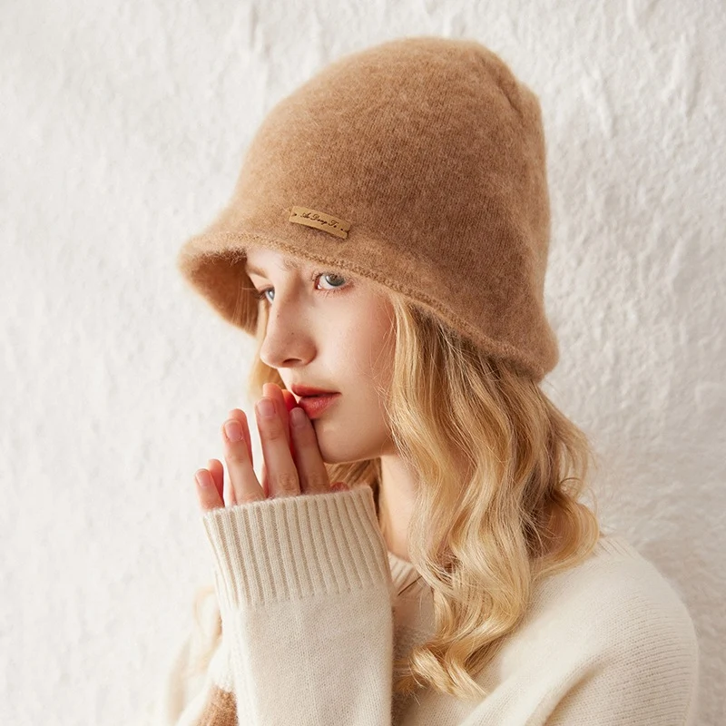 Sombrero tipo cubo de cachemira pura para mujer Sombrero cloche de cachemira con ala suave - Imagen 6