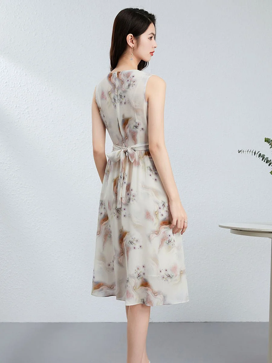 Vestido floral de seda sin mangas Vestido midi de seda para mujer Vestido cruzado de seda - Imagen 5