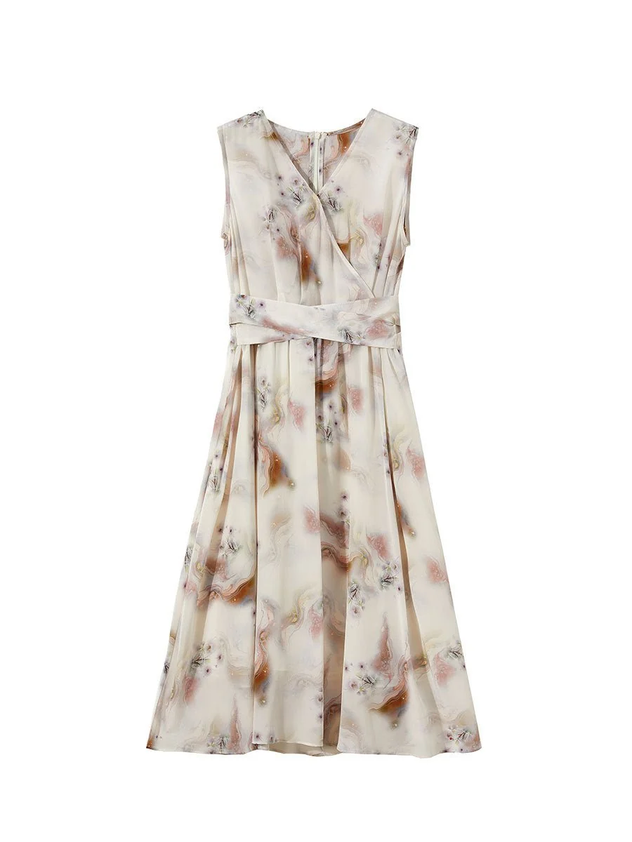 Vestido floral de seda sin mangas Vestido midi de seda para mujer Vestido cruzado de seda - Imagen 6