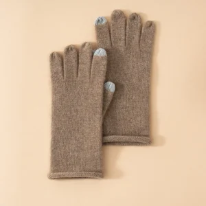 Guantes de cachemir de punto suave Diseño de punta táctil Dobladillo con borde enrollado