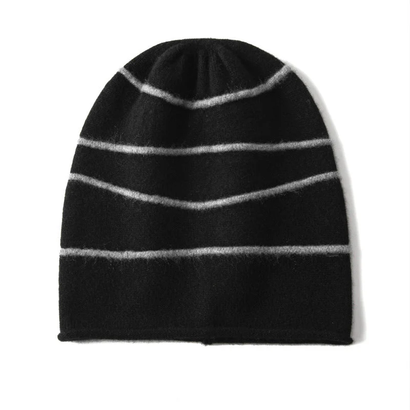 Gorro De Cachemira Pura A Rayas Gorro De Invierno De Cachemira Con Rayas Horizontales - Imagen 5
