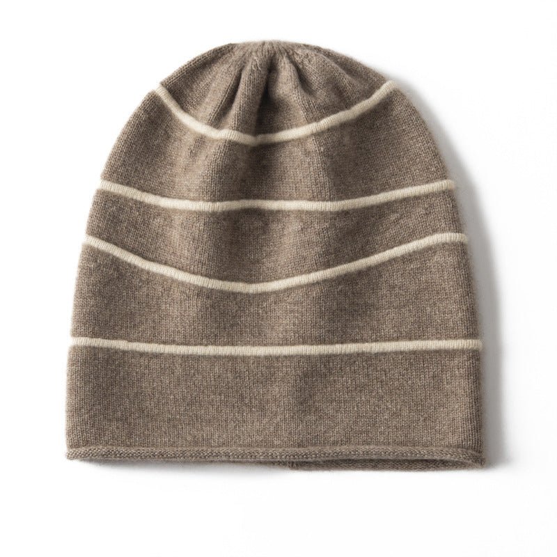 Gorro De Cachemira Pura A Rayas Gorro De Invierno De Cachemira Con Rayas Horizontales - Imagen 4