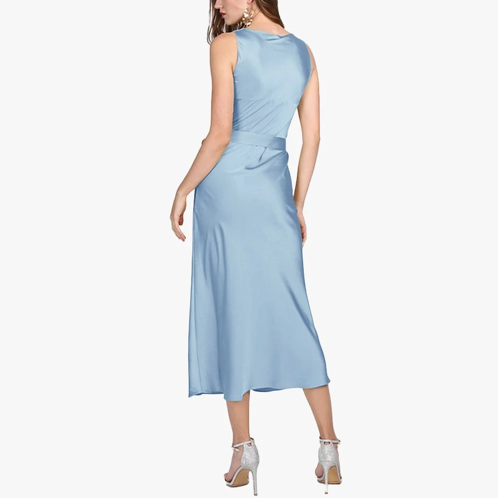 Vestido de seda sin mangas para mujer, vestido midi de seda con cuello vuelto, vestidos de invitados de boda - Imagen 4