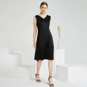 Vestido de seda de verano Vestidos de seda pura con cuello vista