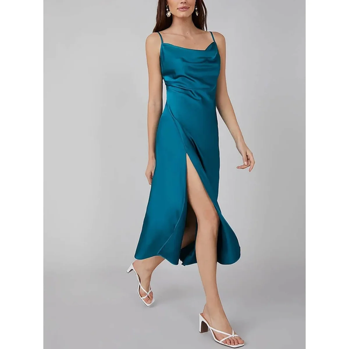 Vestido de seda de verano damas cubo cuello puro vestido de seda de seda - Imagen 7