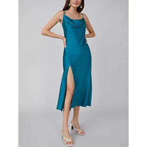 Vestido de seda de verano damas cubo cuello puro vestido de seda de seda