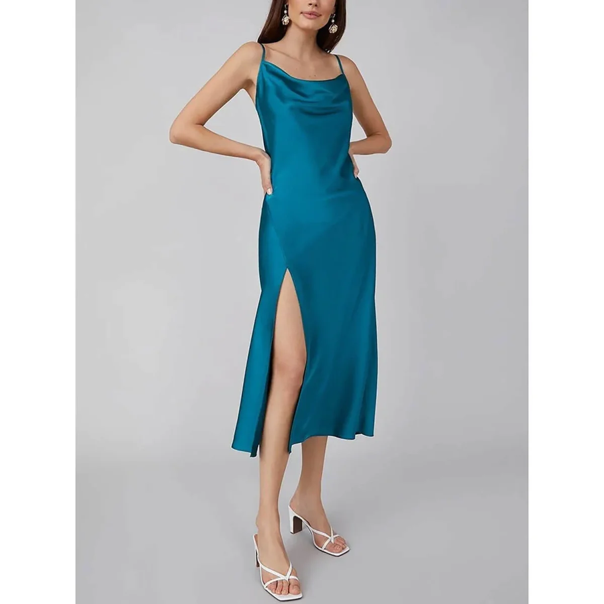Vestido de seda de verano damas cubo cuello puro vestido de seda de seda