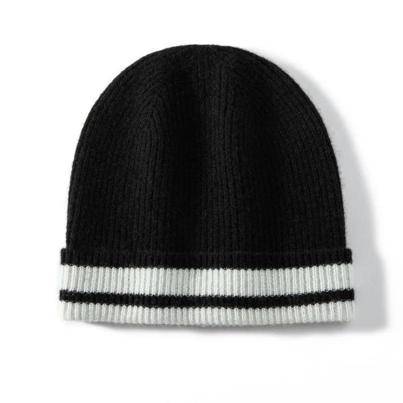 Sombrero puro de gorro de cachemir con rayas gruesas de cachemira de invierno - Imagen 6